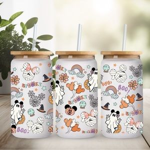 16oz Disney halloween glass can w/ bamboo lid